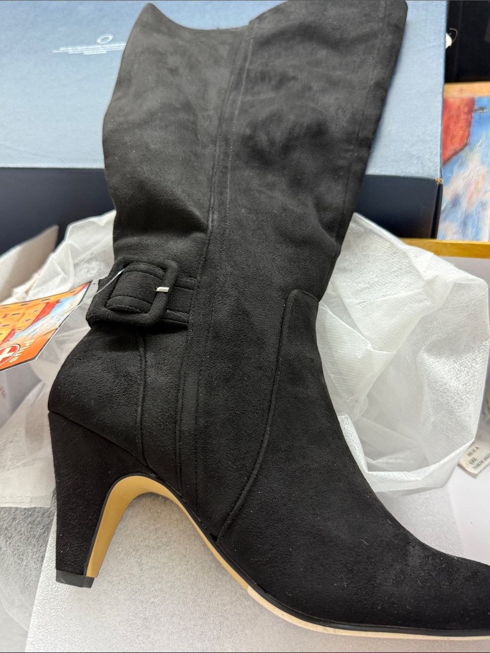 Bella Vita Troy II Plus Black Mid-Calf Suede Heel Boots
